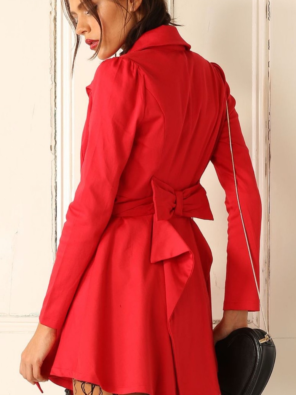 Windsor Red Trench Coat Tie Waist Bow Back Long Sleeve Size Large